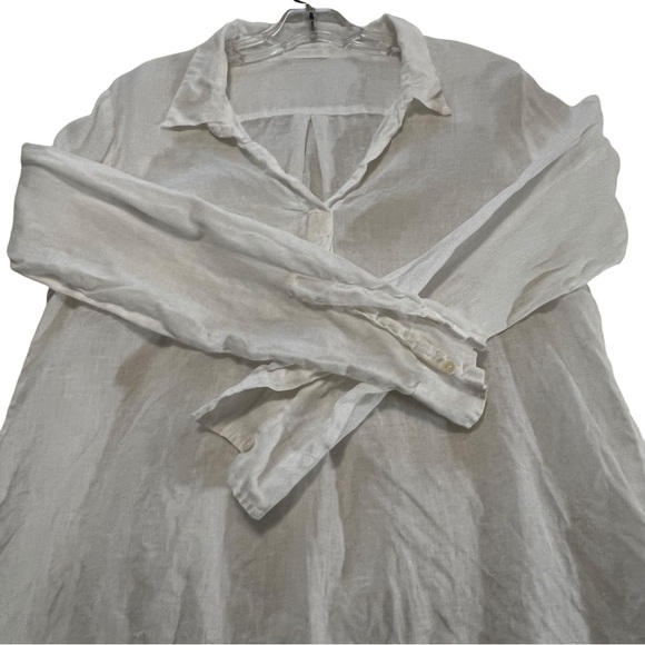 CP SHADES Linen Popover V Neck Long Sleeve Tunic Top Blouse White Boho Coastal - Picture 11 of 15